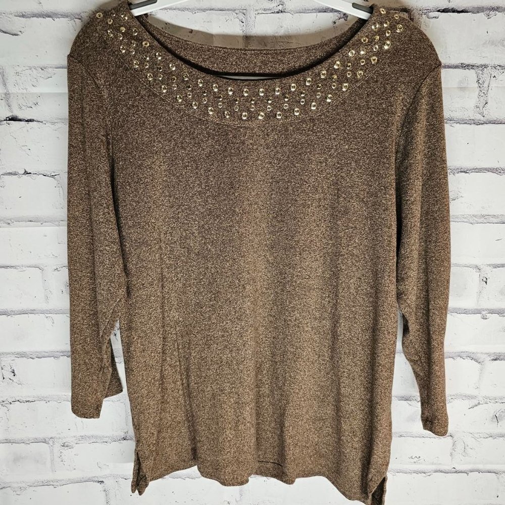 Brown Top with Decorative Neckline